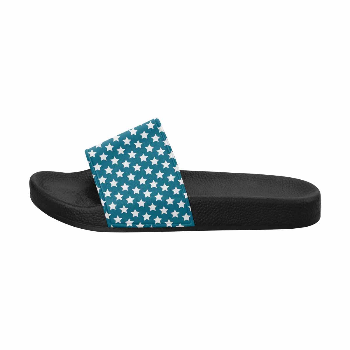 Mens Slide Sandals, Aqua Blue And White Stars