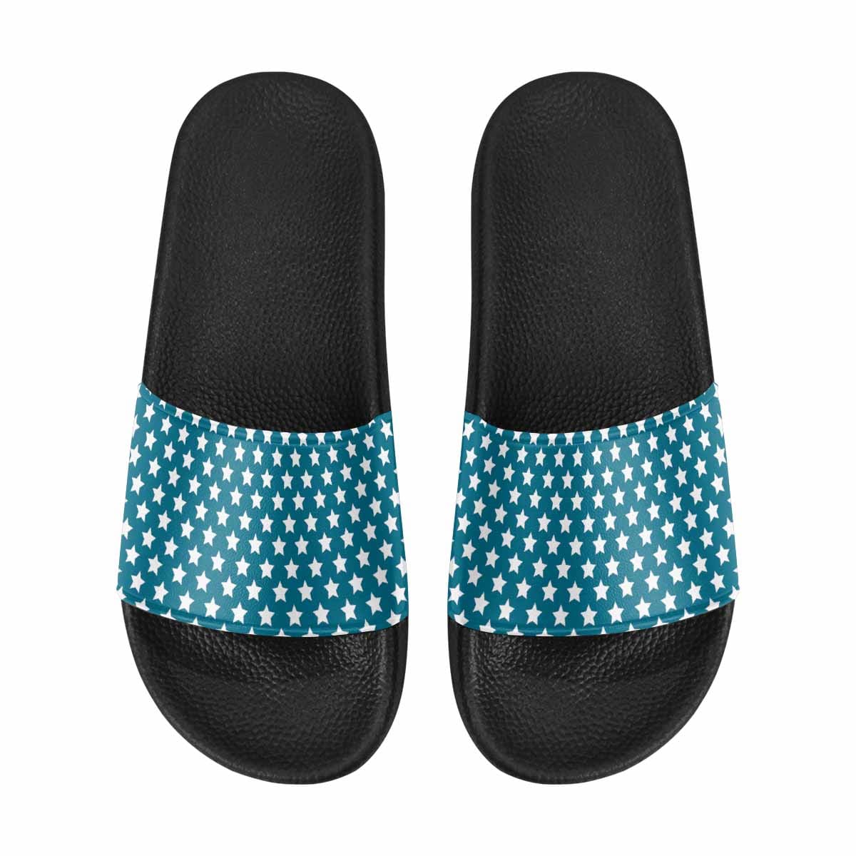 Mens Slide Sandals, Aqua Blue And White Stars