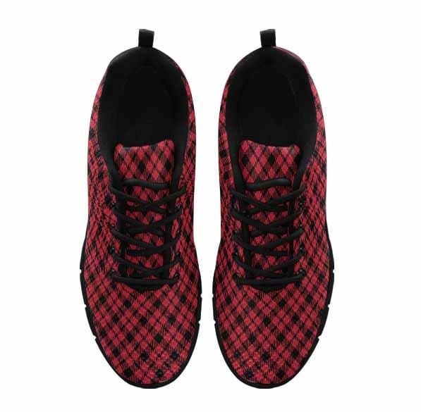 Sneakers For Men, Buffalo Plaid Red And Black Running Shoes Dg840