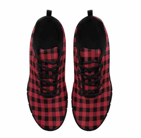 Sneakers For Men, Buffalo Plaid Red And Black Running Shoes Dg852