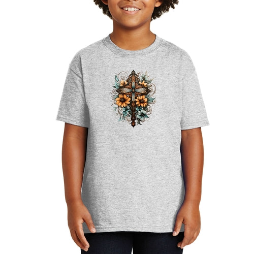 Youth Short Sleeve Graphic T-shirt, Christian Cross Floral Bouquet