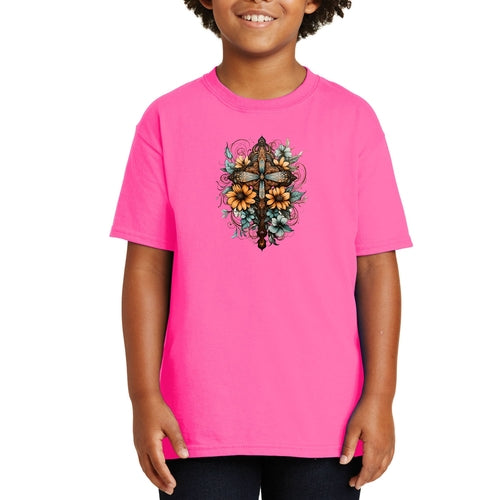 Youth Short Sleeve Graphic T-shirt, Christian Cross Floral Bouquet