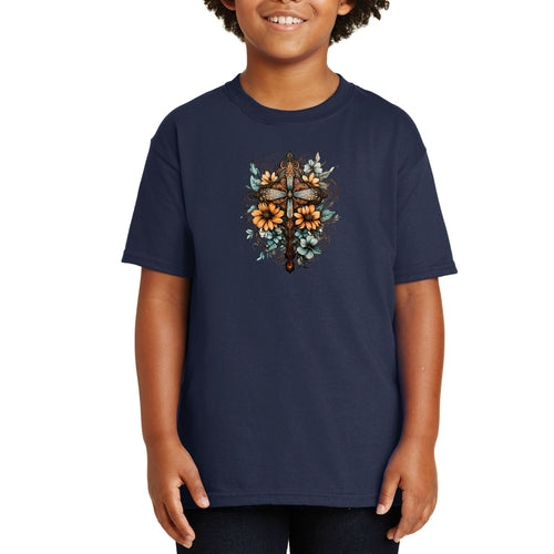 Youth Short Sleeve Graphic T-shirt, Christian Cross Floral Bouquet