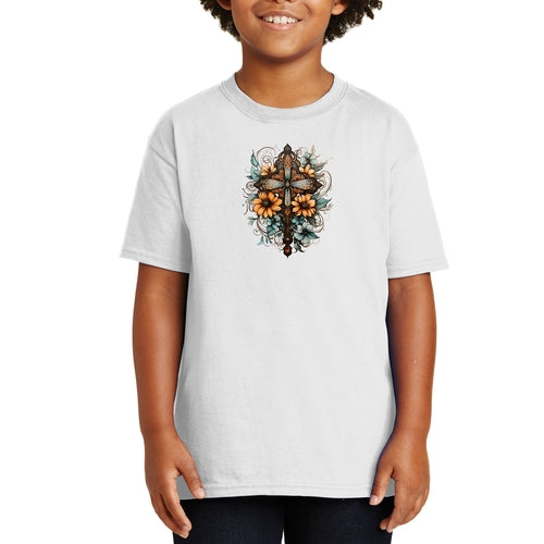 Youth Short Sleeve Graphic T-shirt, Christian Cross Floral Bouquet